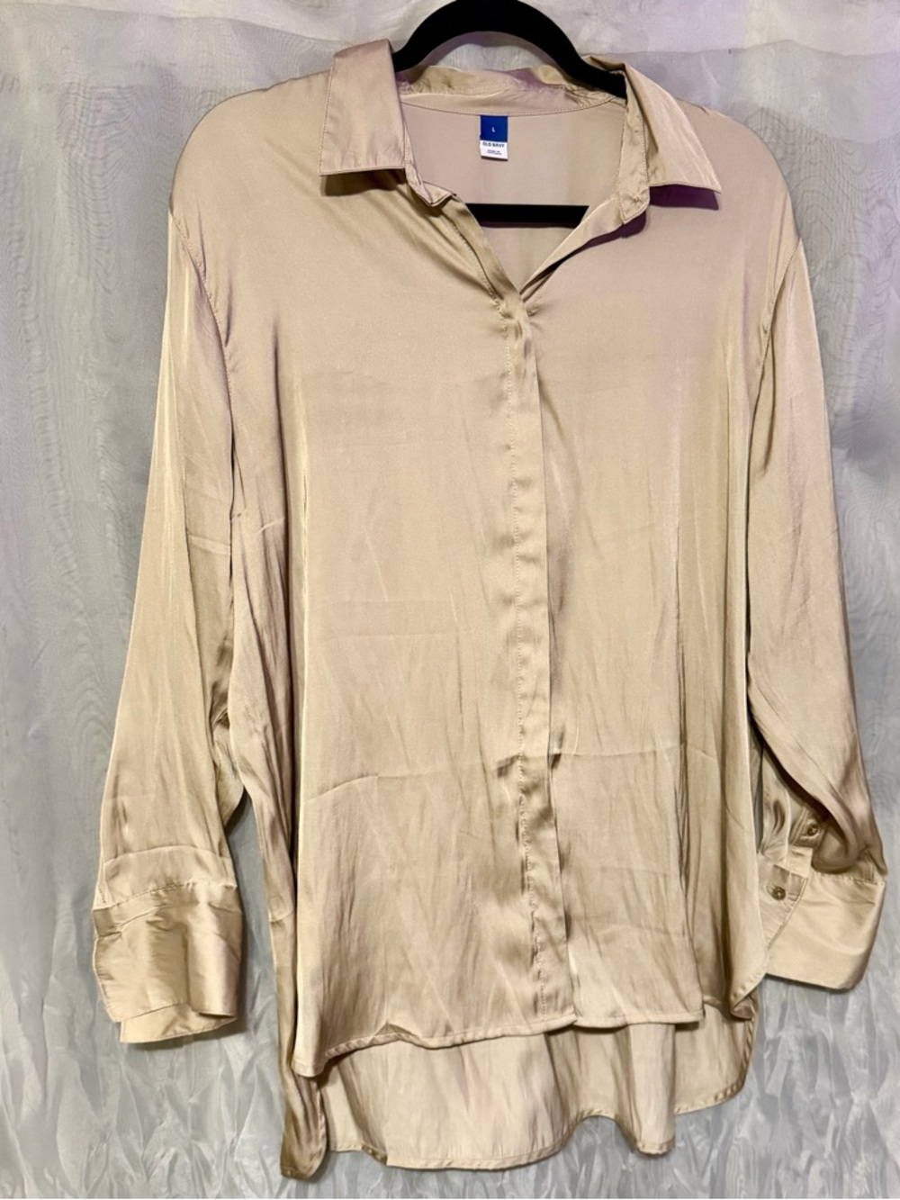 Old Navy Satin-Look Light Beige Button-Up Blouse